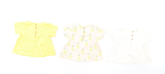 Marks and Spencer Girls Multicoloured Geometric Cotton Fit & Flare Size 0-3 Months Round Neck Button