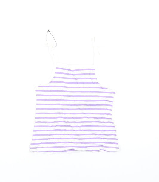 Marks and Spencer Girls Orange Striped Cotton Basic Tank Size 3-4 Years Square Neck Pullover