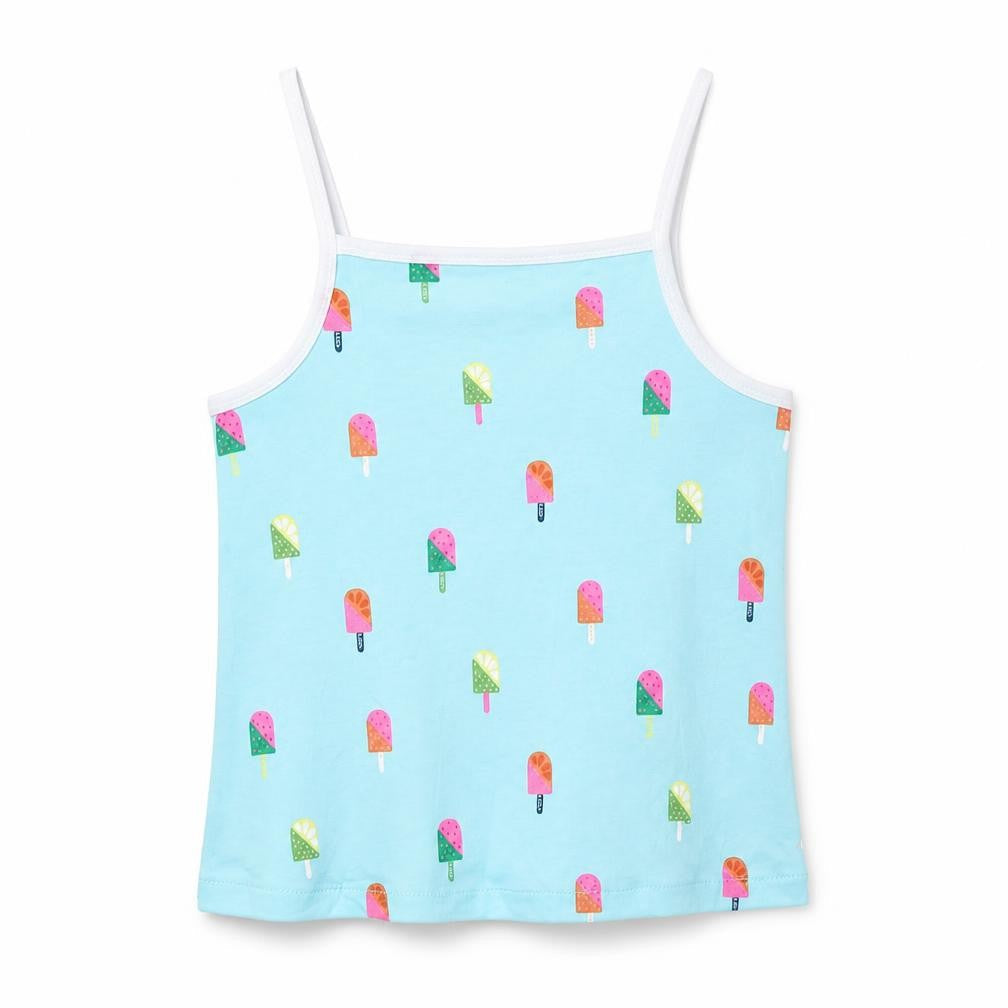 Marks and Spencer Girls Blue Geometric Cotton Basic Tank Size 2-3 Years Square Neck Pullover