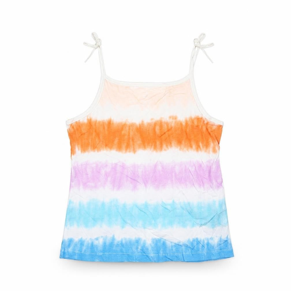 Front view of Marks & Spencer girls’ multicoloured geometric cotton basic tank, size 5-6, years square neck pullover