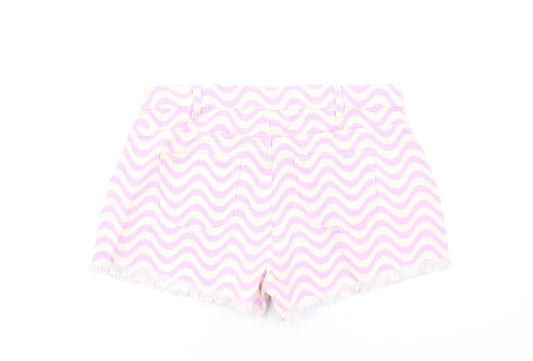 Marks and Spencer Girls Purple Geometric Cotton Cut-Off Shorts Size 15-16 Years Regular Zip