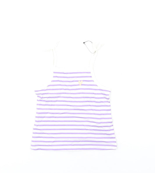 Marks and Spencer Girls Purple Striped Cotton Basic Tank Size 2-3 Years Square Neck Pullover