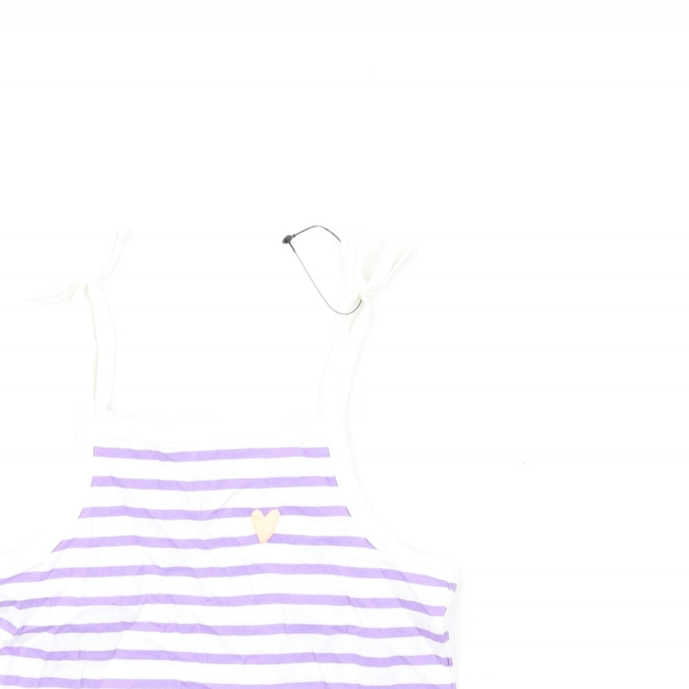 Marks and Spencer Girls Purple Striped Cotton Basic Tank Size 2-3 Years Square Neck Pullover