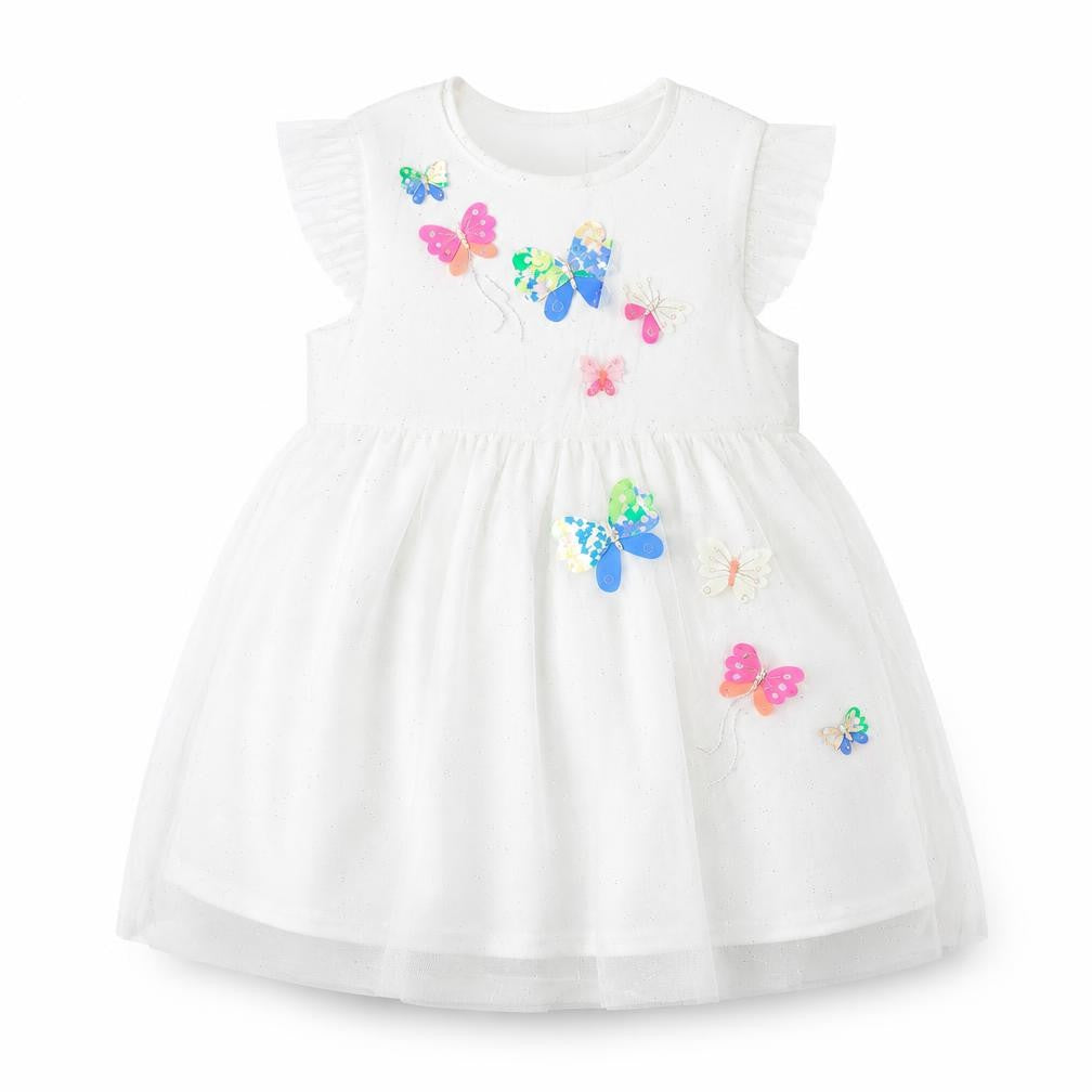 Front view of Marks & Spencer girls’ white pla fibre tutu dress, size 18-24, months round neck button