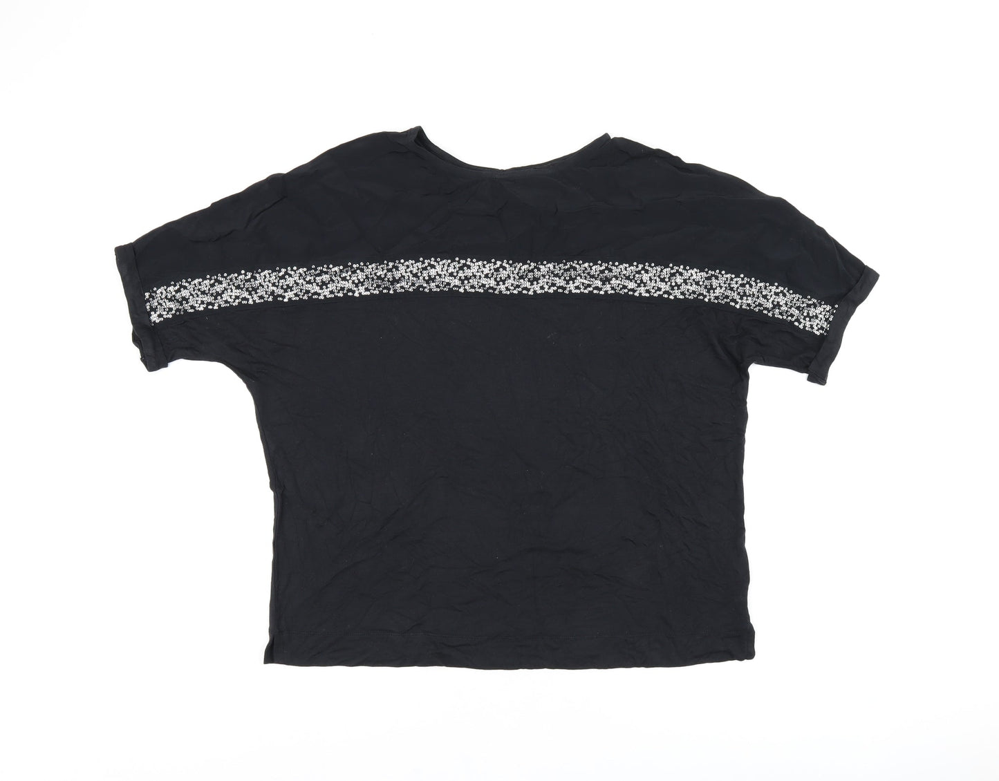 NEXT Womens Black Viscose Basic T-Shirt Size 10 Round Neck
