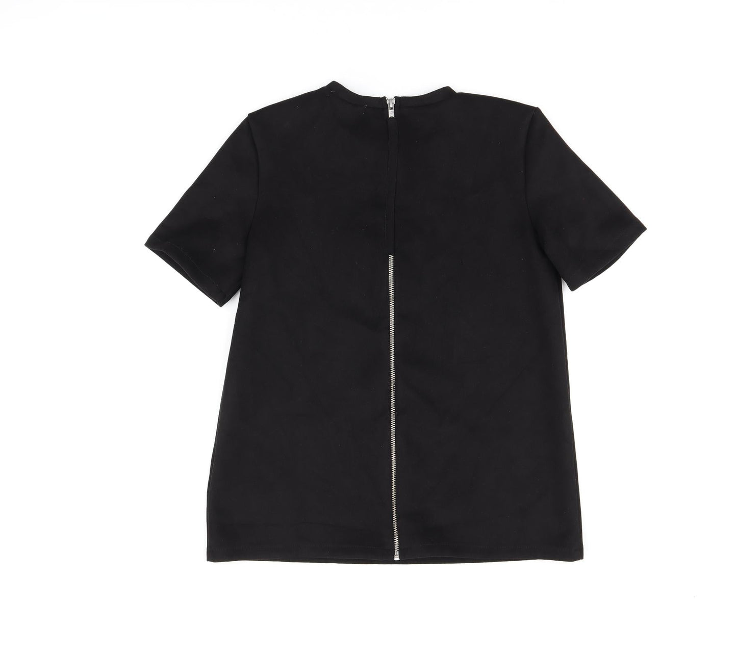 Zara Womens Black Polyester Basic T-Shirt Size S Round Neck - Suede Effect