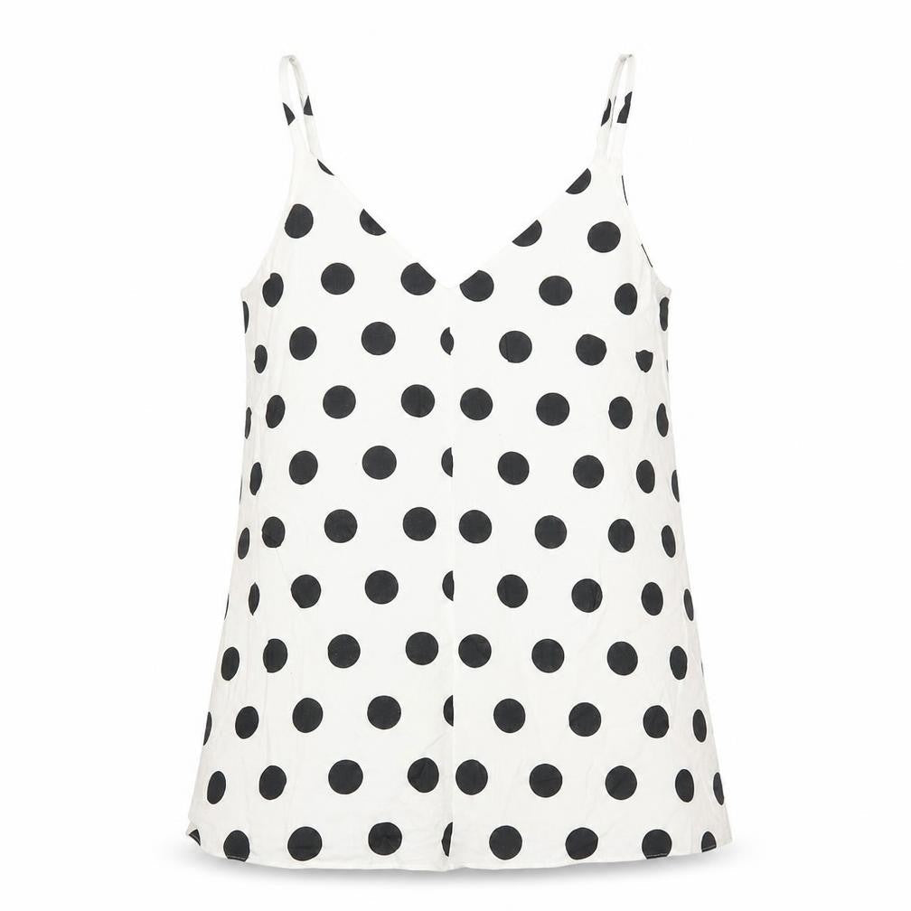 Marks and Spencer Womens White Polka Dot Flax Camisole Tank Size 8 V-Neck - Lined