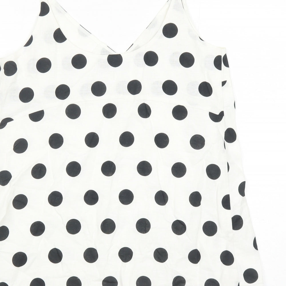Marks and Spencer Womens White Polka Dot Flax Camisole Tank Size 8 V-Neck - Lined