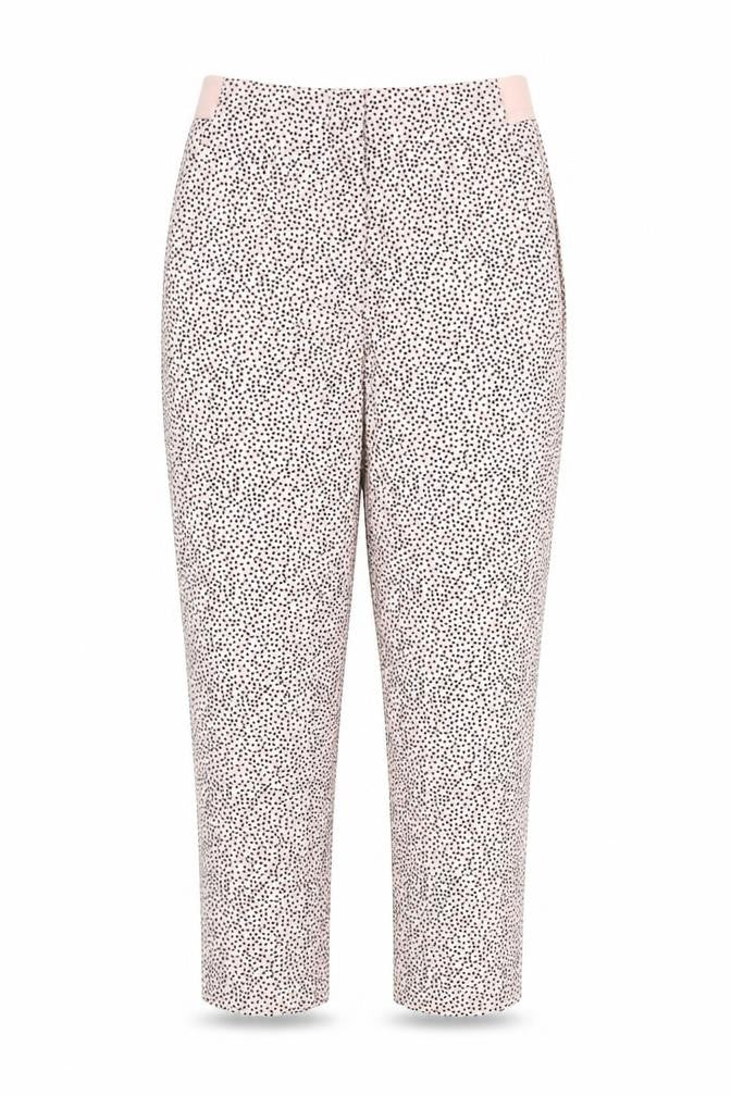 Marks and Spencer Womens Pink Polka Dot Cotton Capri Trousers Size 6 L25 in Regular Zip - Elasticated Waist Pockets