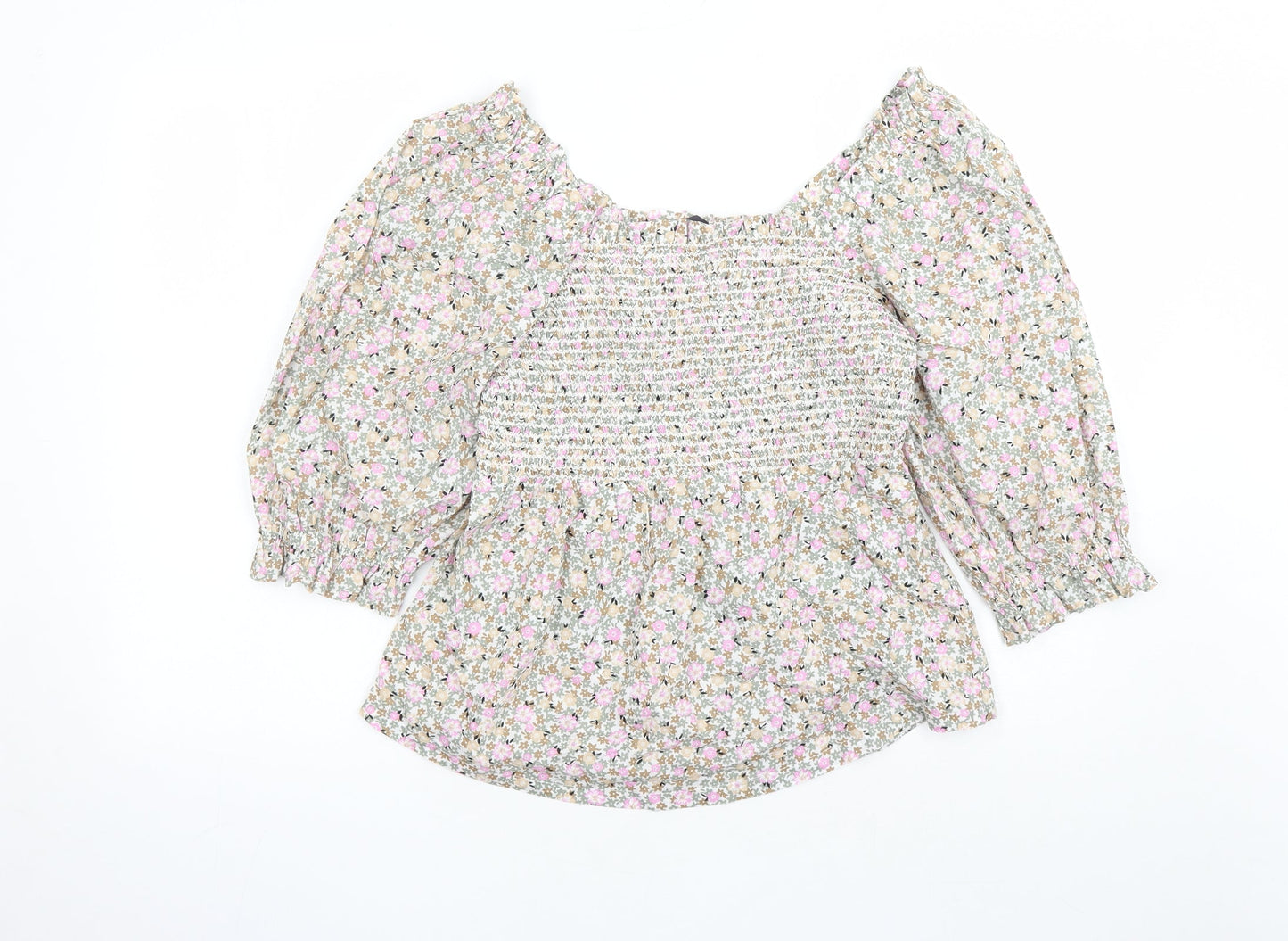 Marks and Spencer Womens Multicoloured Floral 100% Cotton Basic Blouse Size 6 Round Neck