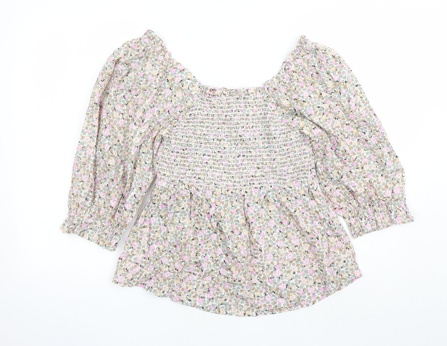 Marks and Spencer Womens Multicoloured Floral 100% Cotton Basic Blouse Size 6 Round Neck