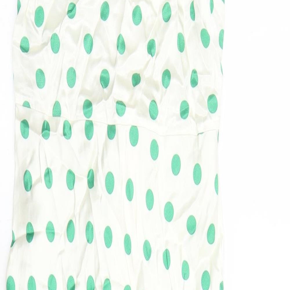 Marks and Spencer Womens Ivory Polka Dot Viscose A-Line Size 8 Round Neck Zip