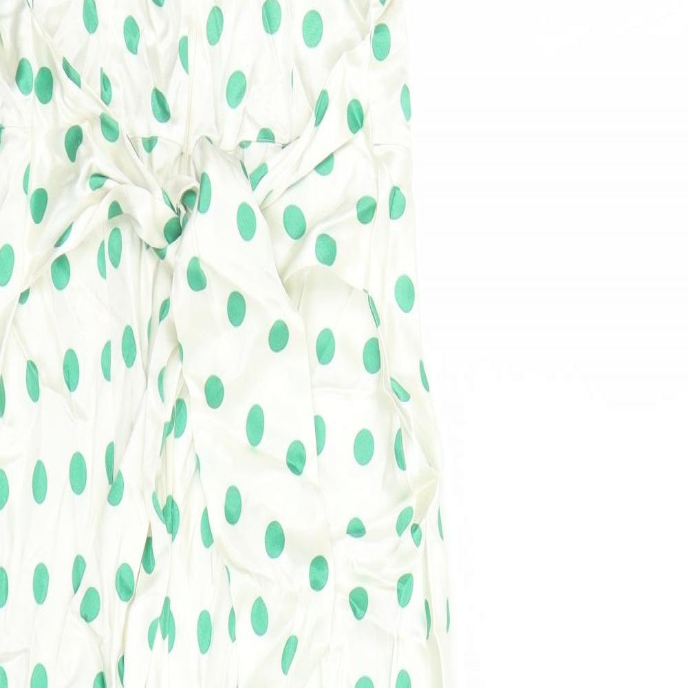 Marks and Spencer Womens Ivory Polka Dot Viscose A-Line Size 8 Round Neck Zip