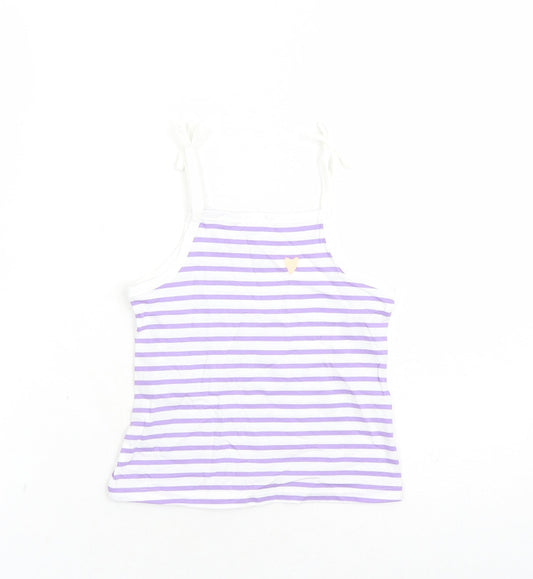 Marks and Spencer Girls White Striped Cotton Camisole Tank Size 2-3 Years Square Neck Tie - Heart Detail