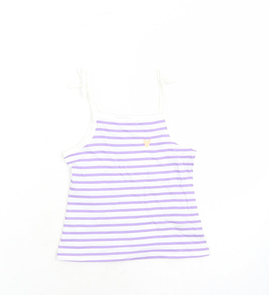 Marks and Spencer Girls White Striped Cotton Camisole Tank Size 3-4 Years Square Neck Tie - Heart Detail