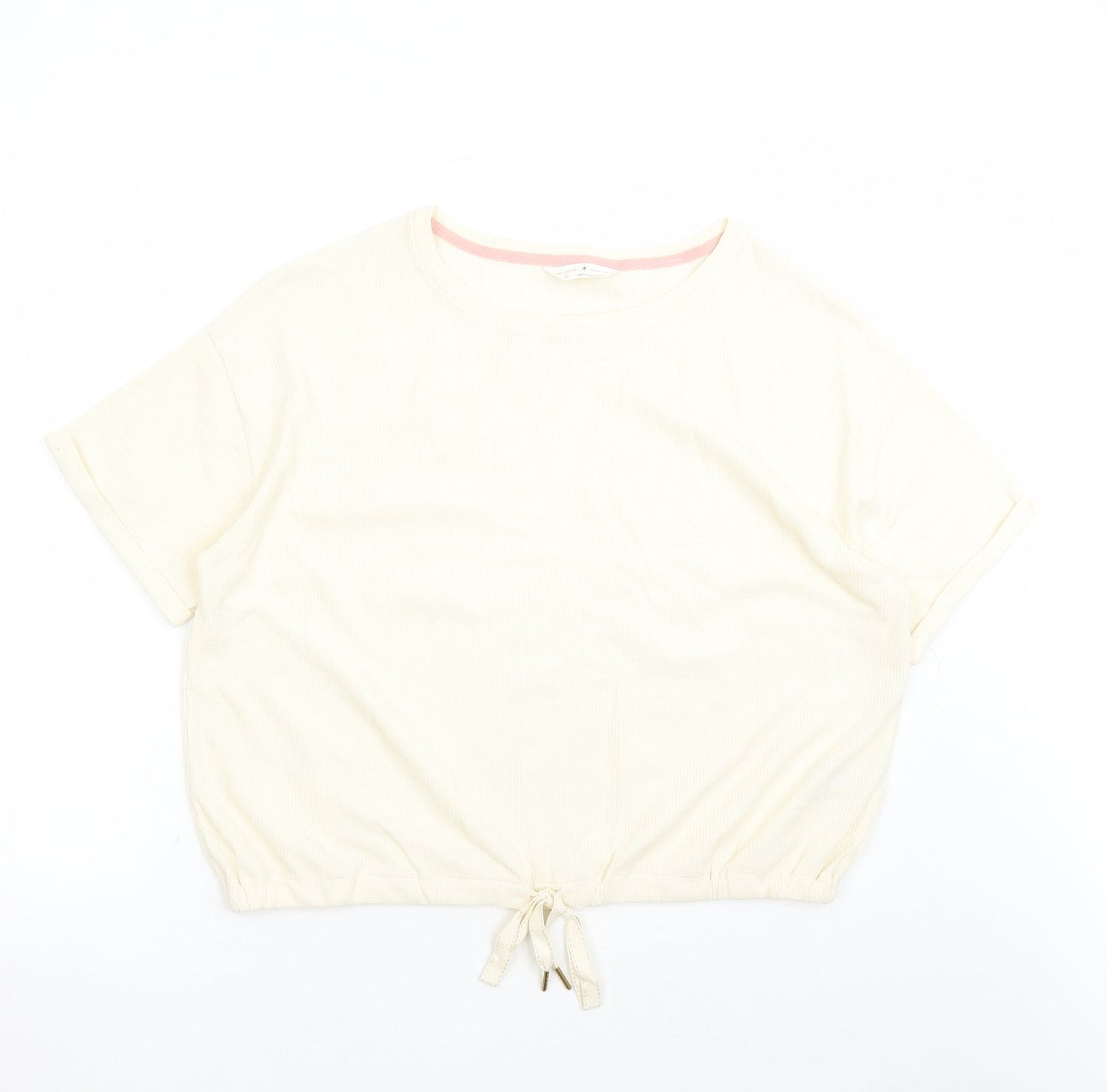 Marks and Spencer Womens Ivory Solid Cotton Top Pyjama Top Size XL Drawstring