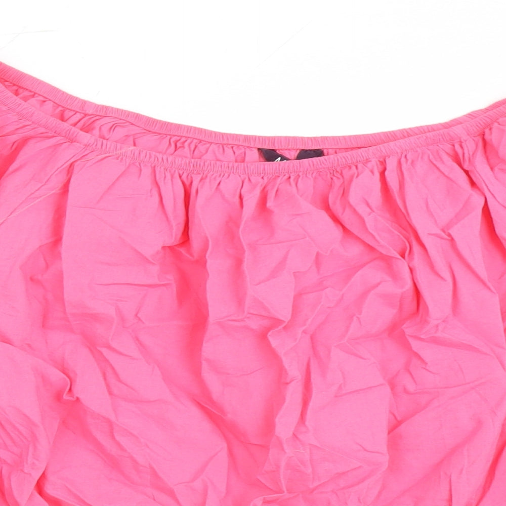 Marks and Spencer Womens Pink Floral 100% Cotton Cropped Blouse Size 18 Boat Neck - Embroidered Detail