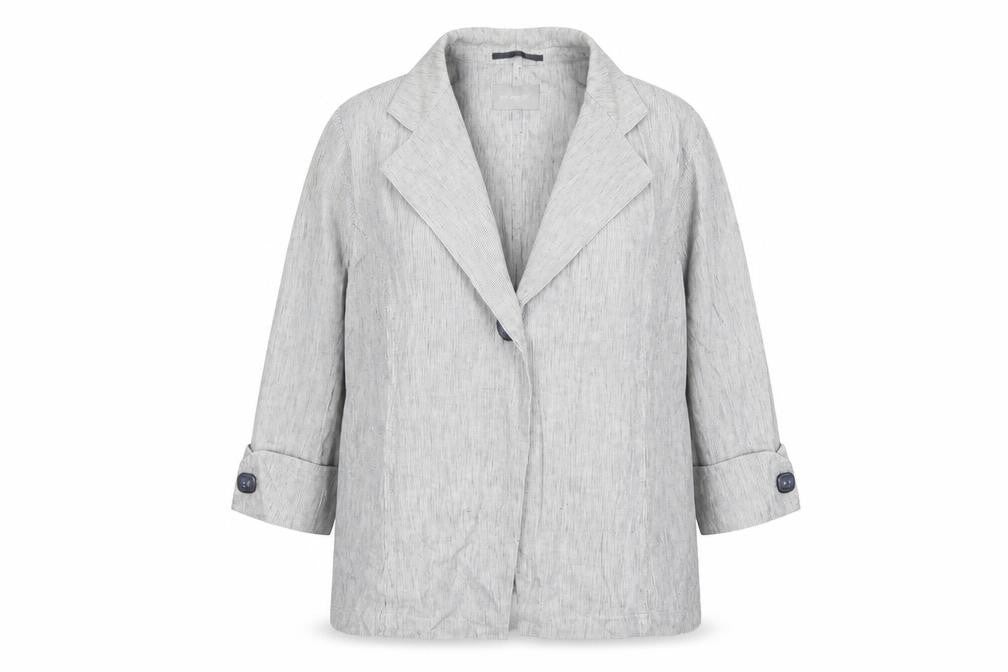 Per Una Womens Grey Striped Jacket Size 18 Button