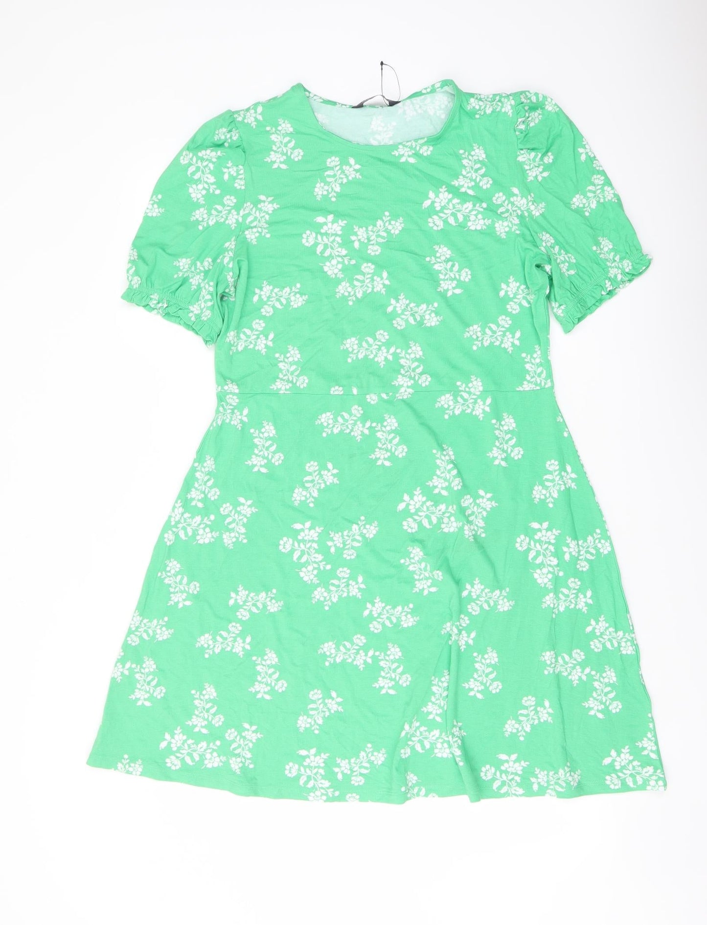 Marks and Spencer Womens Green Floral Viscose A-Line Size 14 Round Neck Pullover
