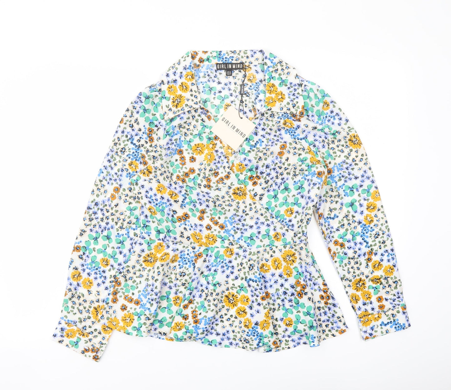 Girl in Mind Womens Multicoloured Floral Polyester Basic Blouse Size 8 Collared