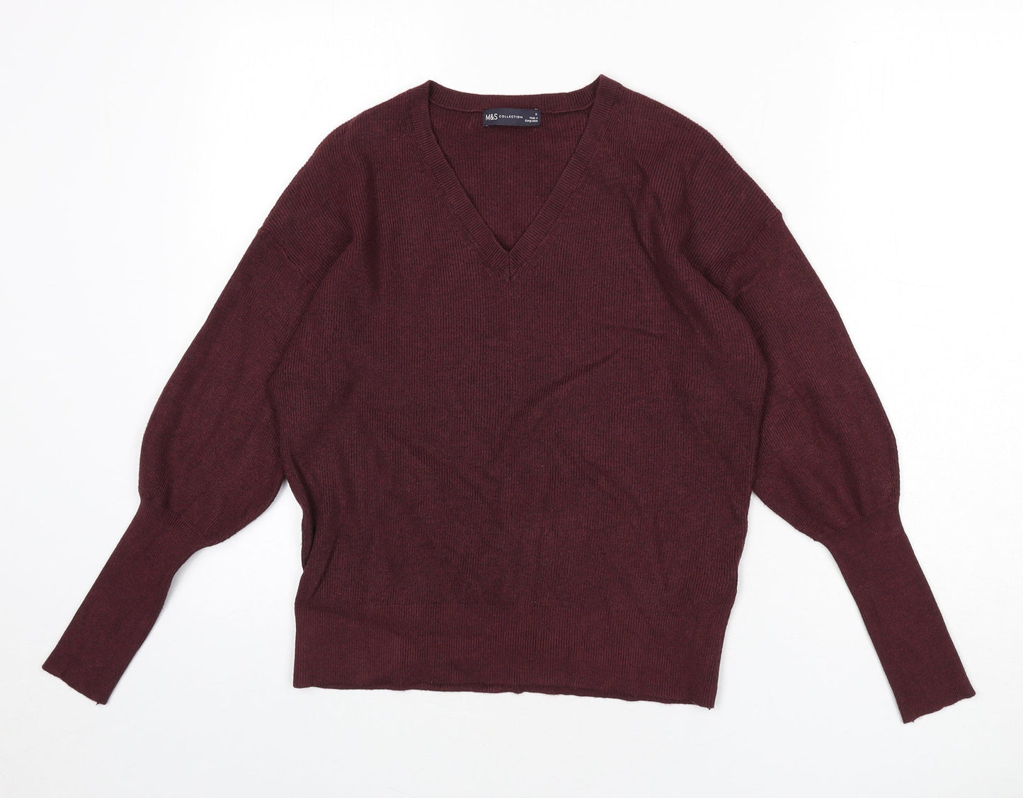 Marks and Spencer Womens Red V-Neck Viscose Pullover Jumper Size M