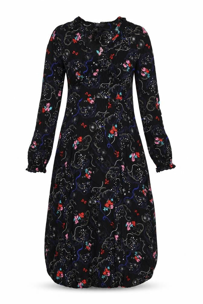 Marks and Spencer Womens Black Viscose A-Line Size 8 V-Neck Zip - Flowers