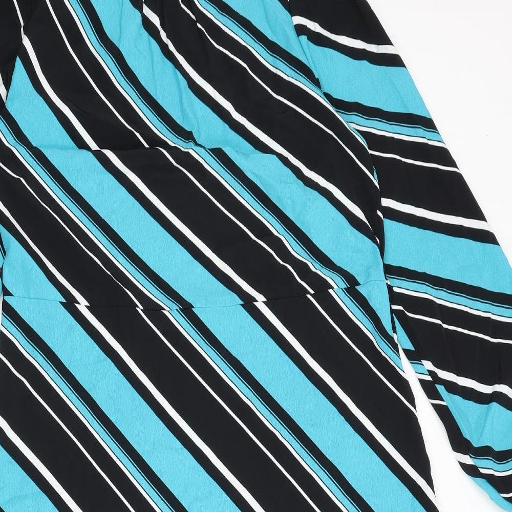 Marks and Spencer Womens Multicoloured Striped Polyester A-Line Size 10 Round Neck Button