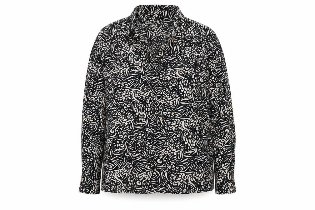 Topshop Womens Black Geometric Polyester Basic Button-Up Size 10 Collared - Leopard Print