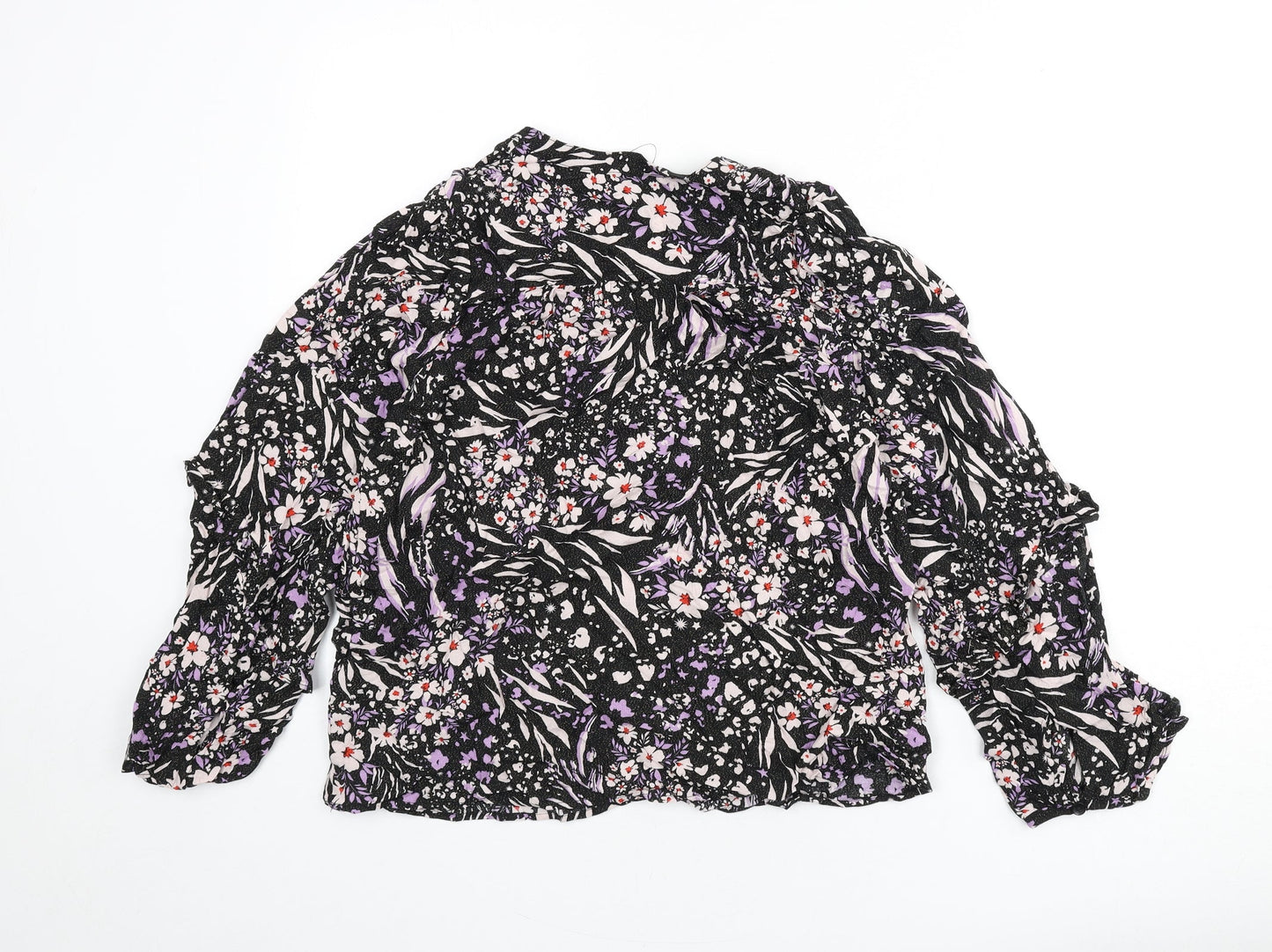 Marks and Spencer Womens Multicoloured Geometric Viscose Basic Blouse Size 8 Round Neck - Sparkle, Flowers