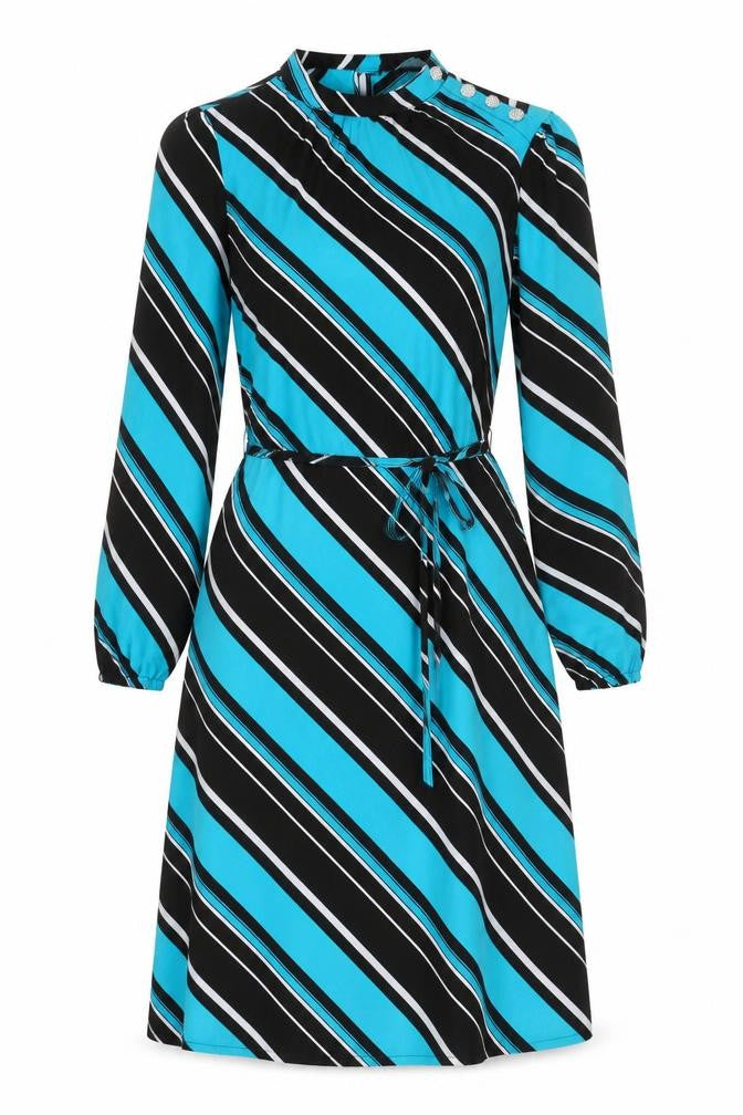 Marks and Spencer Womens Multicoloured Striped Polyester A-Line Size 10 Round Neck Button - Tie Detail