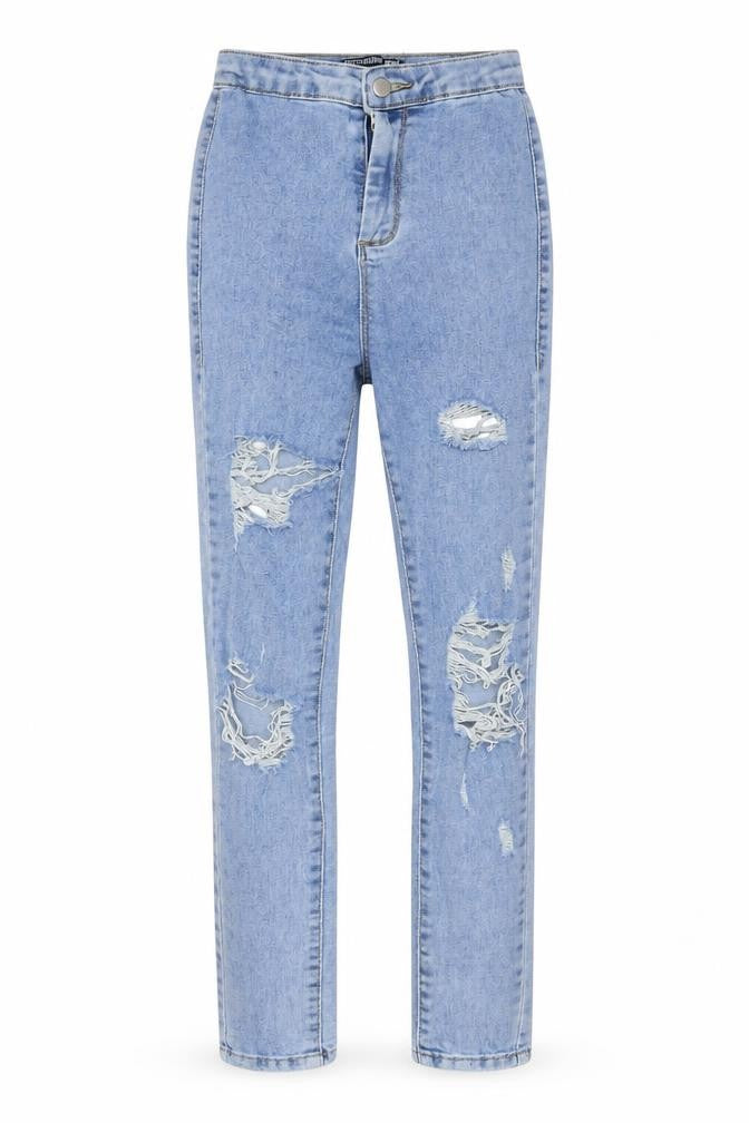 PRETTYLITTLETHING Womens Blue Cotton Straight Jeans Size 6 L29 in Regular Zip - Pockets