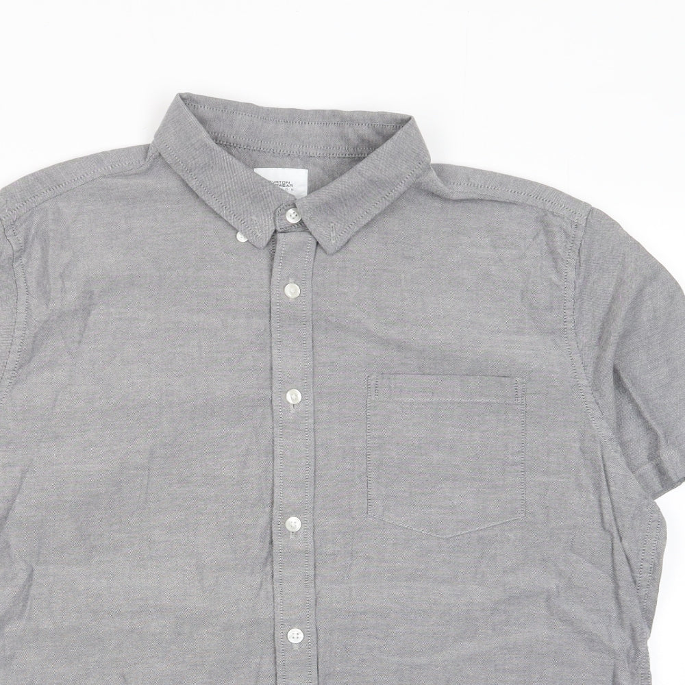 Burton Mens Grey Cotton Button-Up Size L Collared Button - Pocket