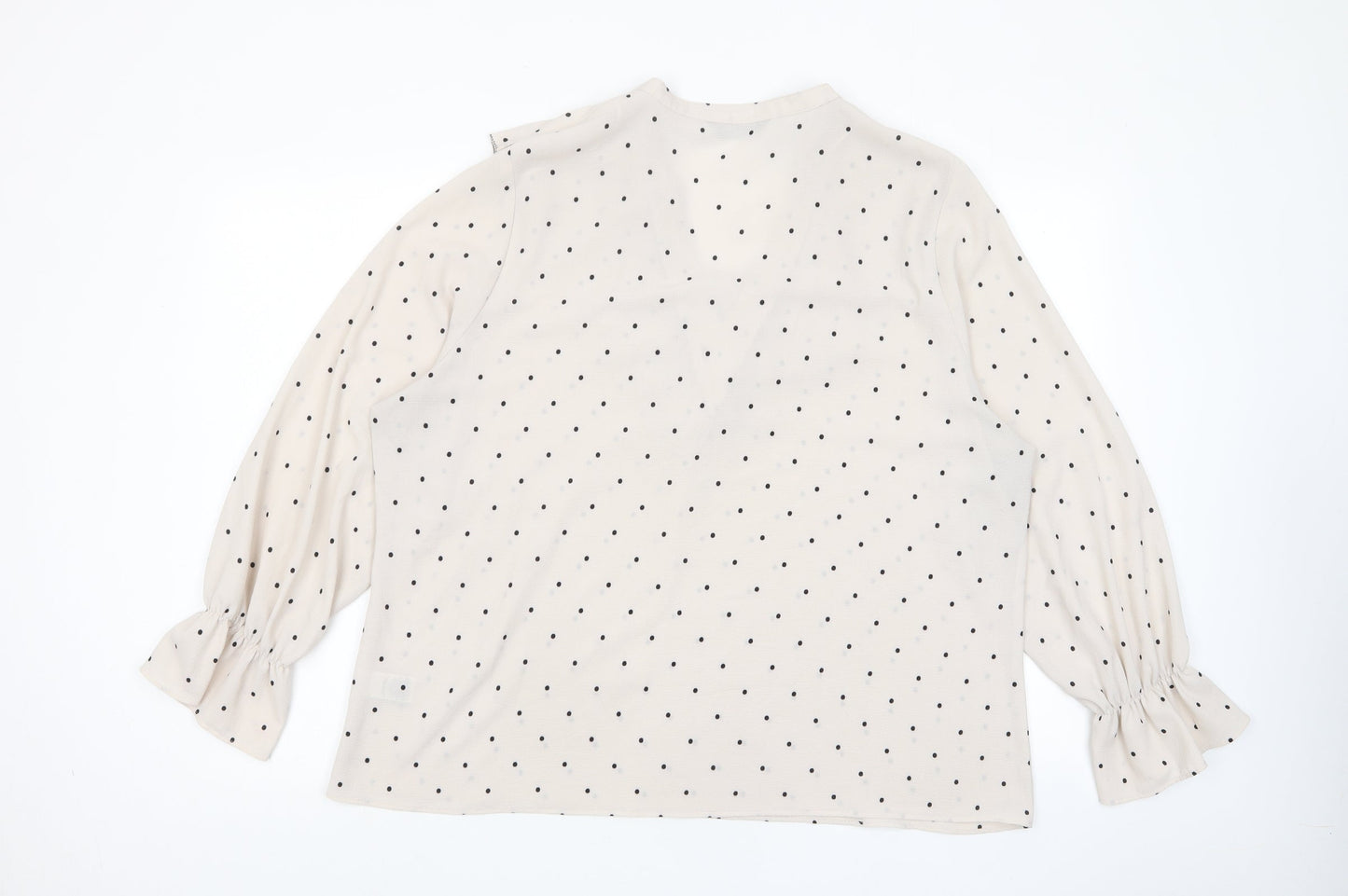 Marks and Spencer Womens Beige Polka Dot Polyester Basic Blouse Size 12 V-Neck - Frill