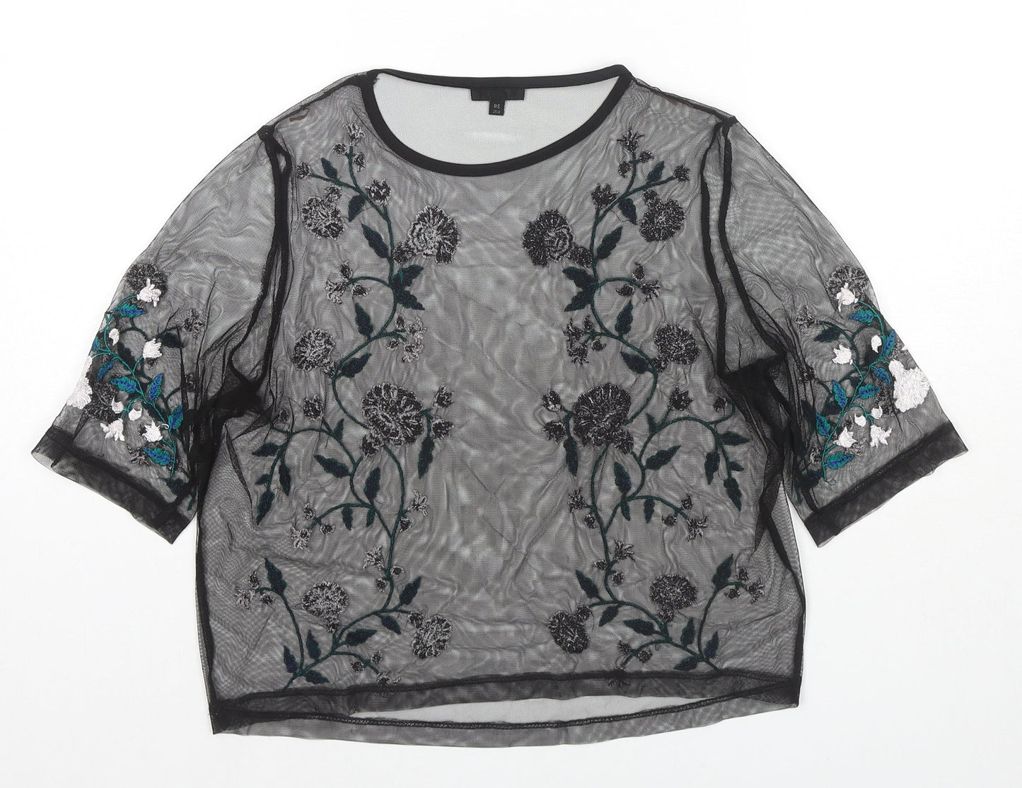 River Island Womens Black Polyester Basic Blouse Size 12 Round Neck - Flowers