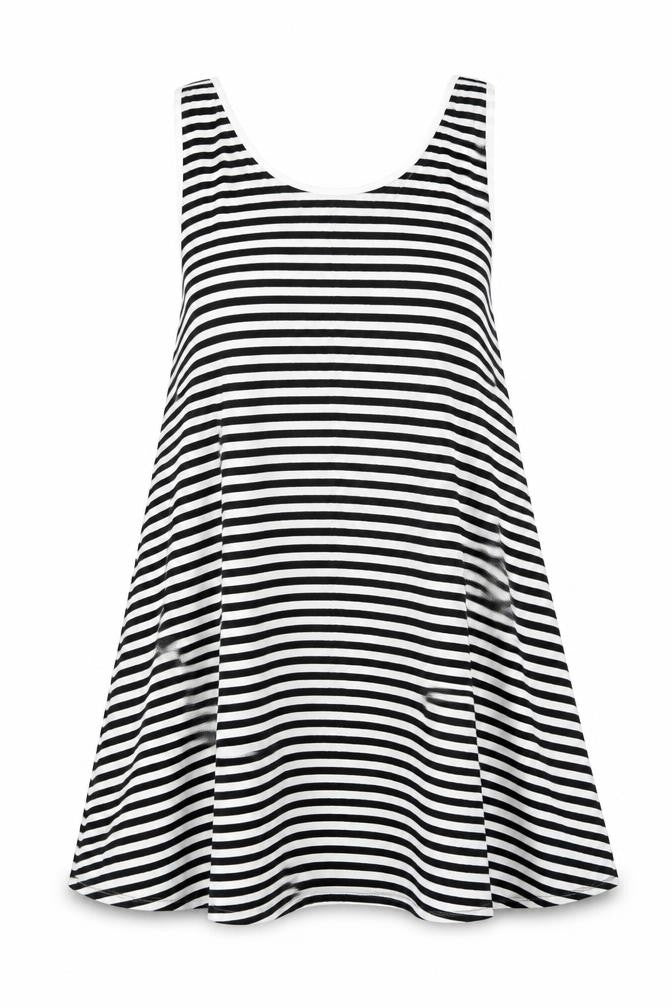 H&M Womens Black Striped Viscose Tunic Tank Size S Round Neck