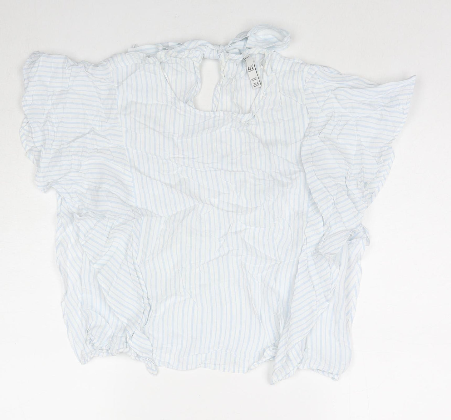 Zara Womens Blue Striped Viscose Basic Blouse Size M Round Neck