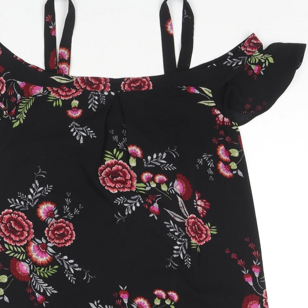 FOREVER 21 Womens Black Floral Viscose Tank Dress Size S Off the Shoulder Pullover - Cold Shoulder