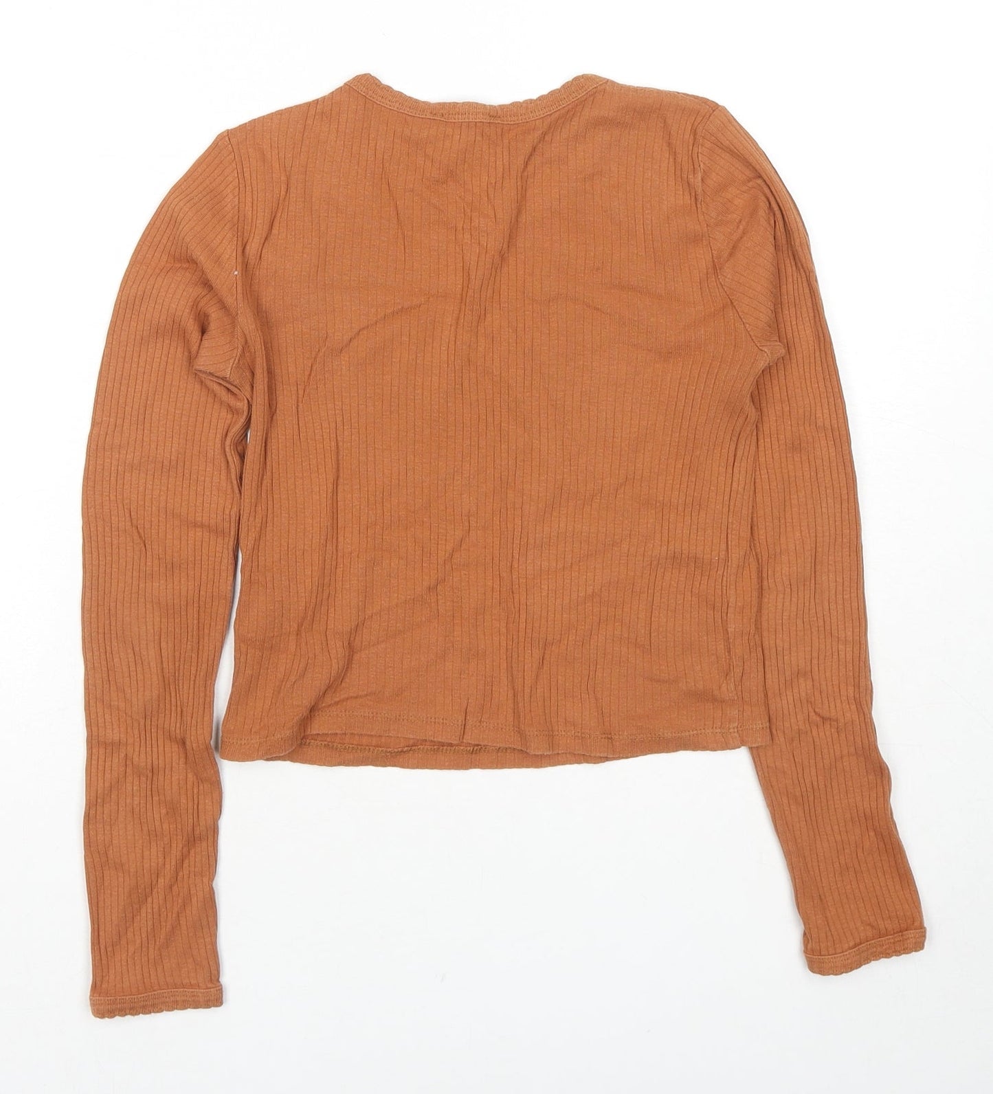 Topshop Womens Brown Cotton Cropped T-Shirt Size 8 Round Neck
