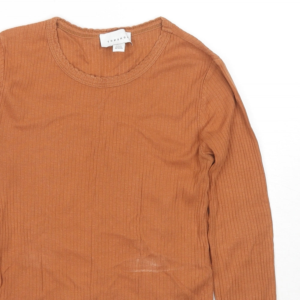 Topshop Womens Brown Cotton Cropped T-Shirt Size 8 Round Neck