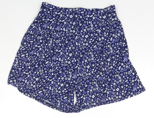Ellie B Womens Blue Floral Polyester Basic Shorts Size 10 L6 in Regular Pull On - Size 10-12