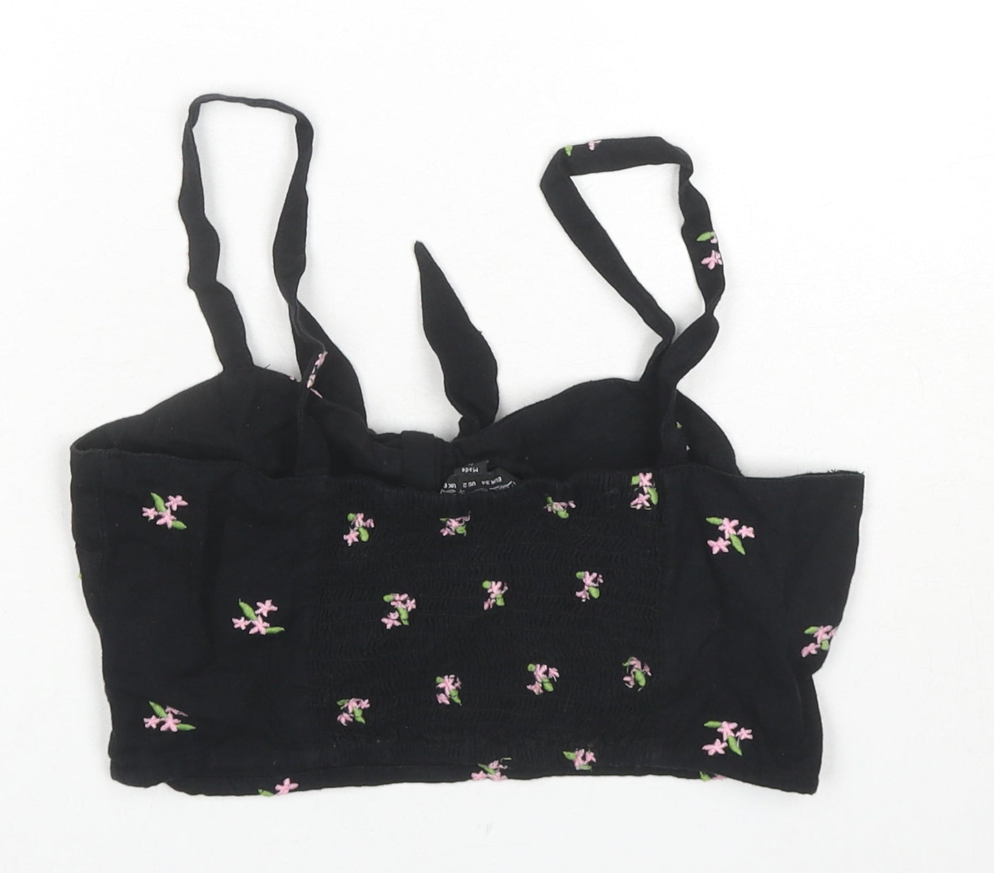 Miss Selfridge Womens Black Floral Cotton Cropped Tank Size 6 Square Neck