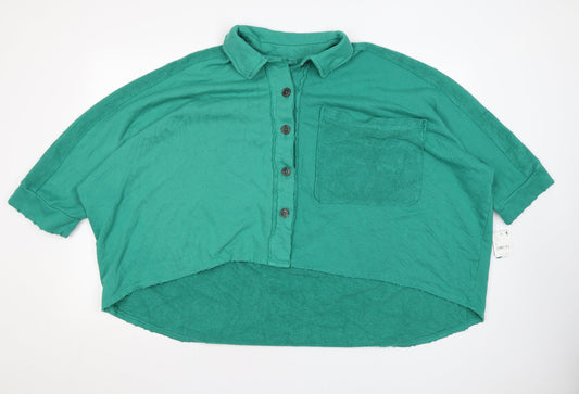 We The Free Womens Green Cotton Basic Button-Up Size S Collared