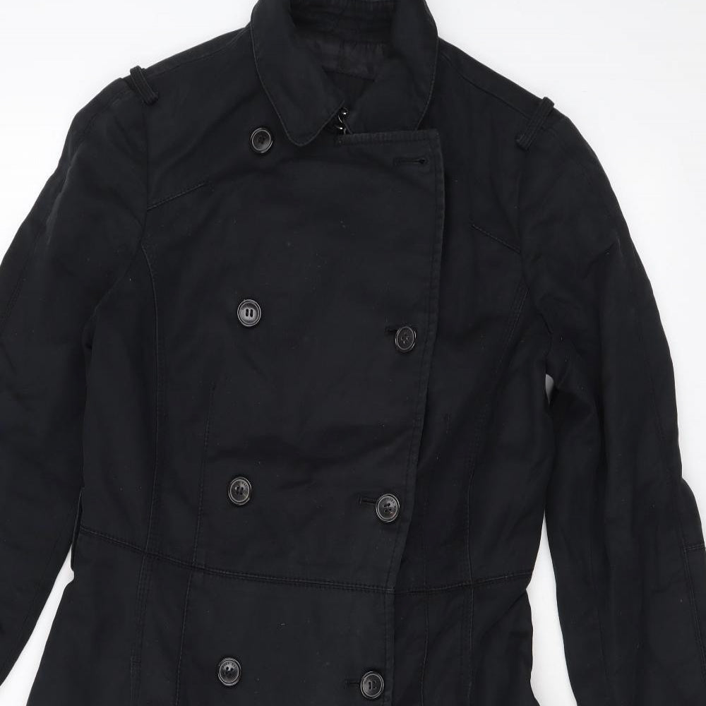 Zara Womens Black Trench Coat Jacket Size XS Button