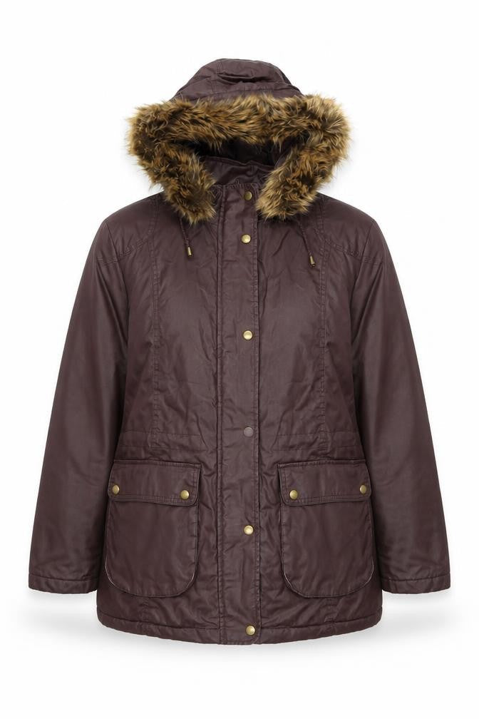 Marks and Spencer Womens Brown Parka Coat Size 16 Zip