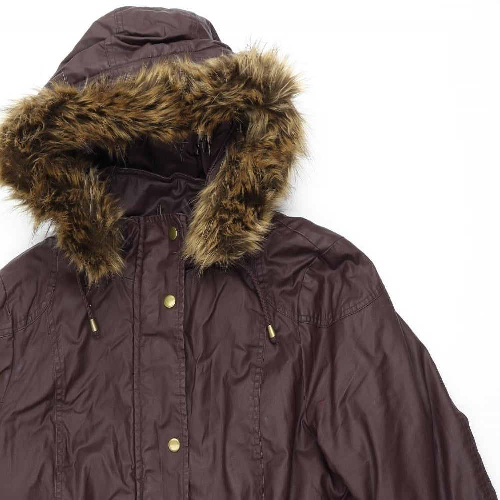 Marks and Spencer Womens Brown Parka Coat Size 16 Zip