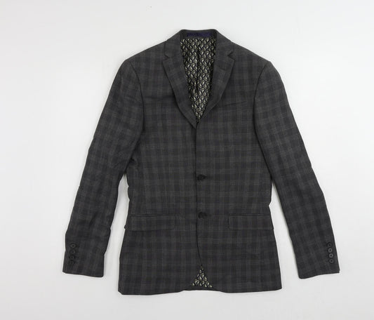 Limehaus Mens Grey Plaid Polyester Jacket Suit Jacket Size 34 Regular