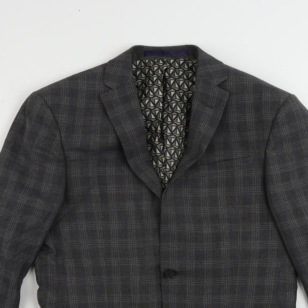 Limehaus Mens Grey Plaid Polyester Jacket Suit Jacket Size 34 Regular