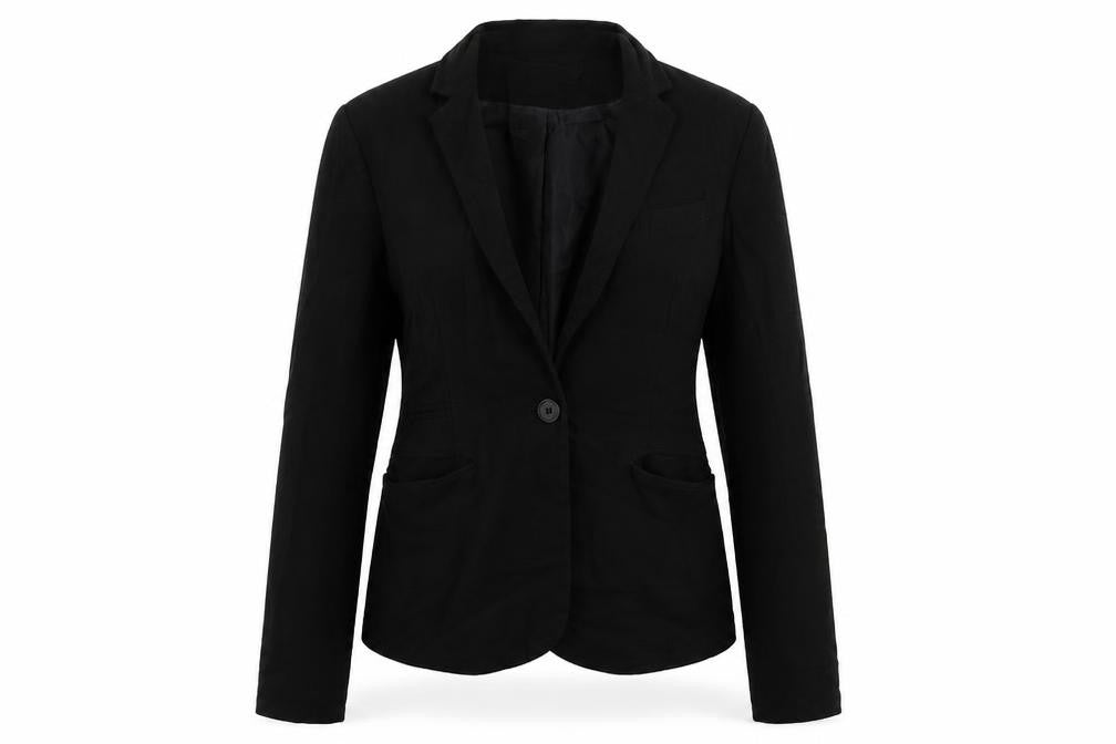 Front view of ASOS women’s black jacket blazer, size UK 6, button