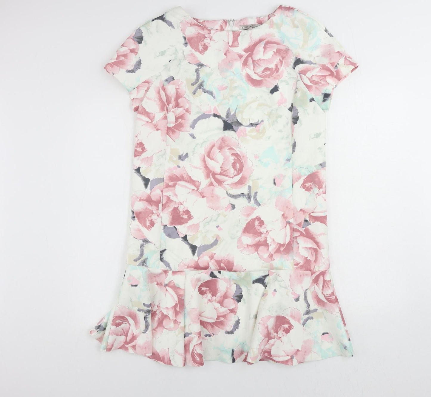 Marks and Spencer Womens Multicoloured Floral Polyester Shift Size 14 Boat Neck Zip - Ruffle