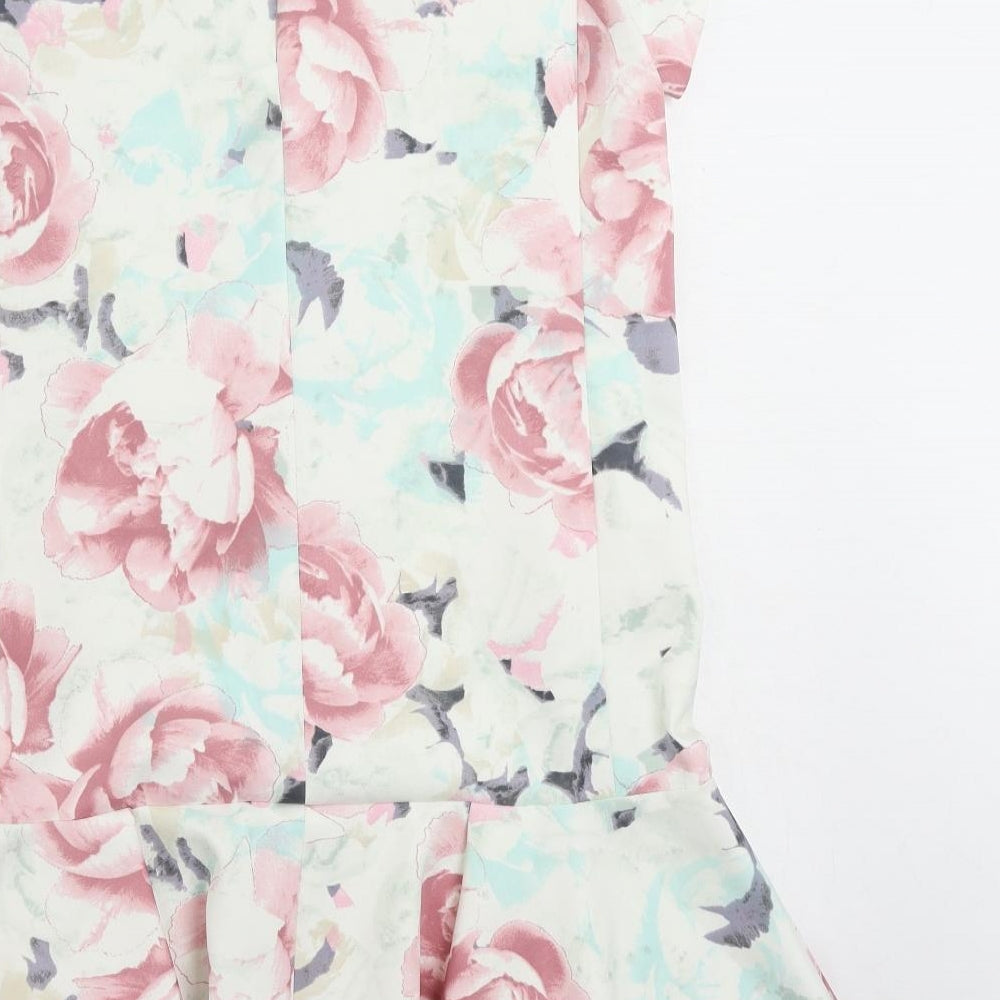 Marks and Spencer Womens Multicoloured Floral Polyester Shift Size 14 Boat Neck Zip - Ruffle